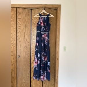 SLNY Navy Floral Maxj Dress
